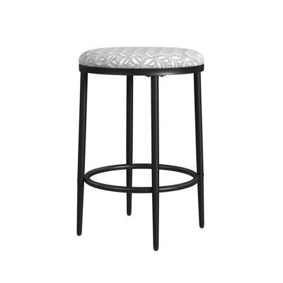 Light Gray Upholstered Metal Backless Counter Stool