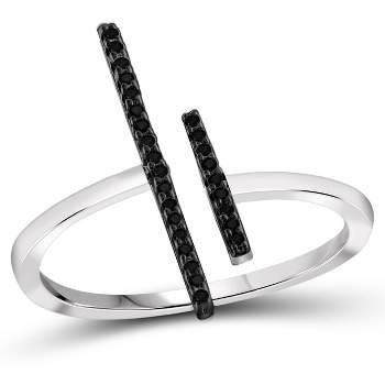 1/10 CT. T.W. Round-Cut Black Diamond Prong Set Bar Ring in Sterling Silver