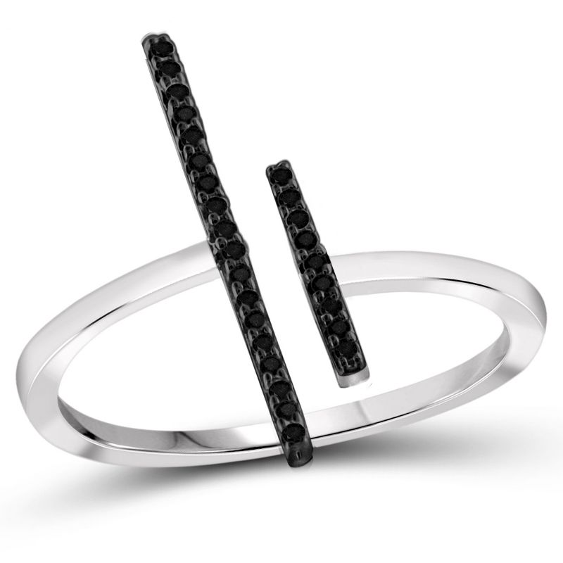 1/10 CT. T.W. Round-Cut Black Diamond Prong Set Bar Ring in Sterling Silver, 1 of 3