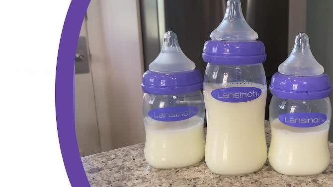 Lansinoh Baby Bottles for Breastfeeding Babies with 3 Medium Flow Nipples (Size 3M) - 8oz/3ct, 2 of 11, play video