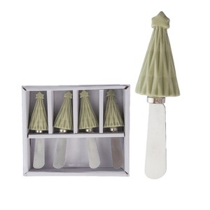 Transpac Dolomite 15.8 in. Green Christmas Sculpted Tree Knife Set of 4 - 1 of 2