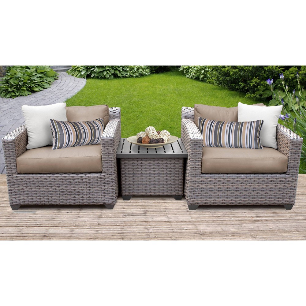 Florence 3pc Outdoor Seating Group with Cushions - Wheat - TK Classics