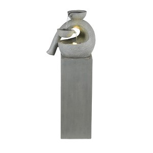 LuxenHome Gray Resin Modern Sculpture Pedestal Outdoor Fountain with Lights - 1 of 4