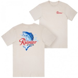 Mens Rainier Beer Catching Fish Front and Back Print T-Shirt - 1 of 4