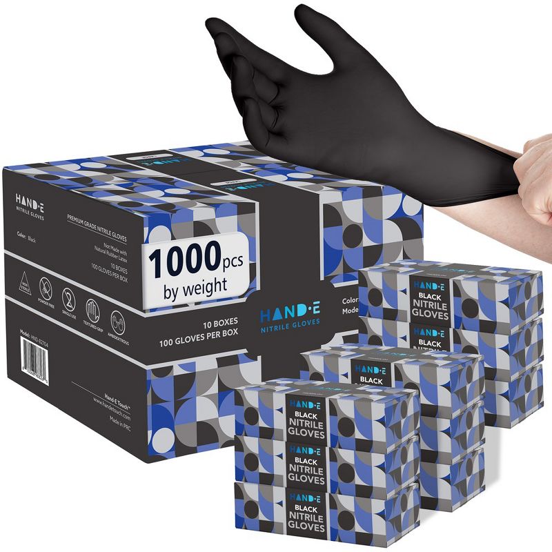 Hand-E Nitrile Exam Gloves, 3 Mil Thickness, Latex & Powder Free, Perfect for Cleaning & Cooking - 1000 Pack, 1 of 9
