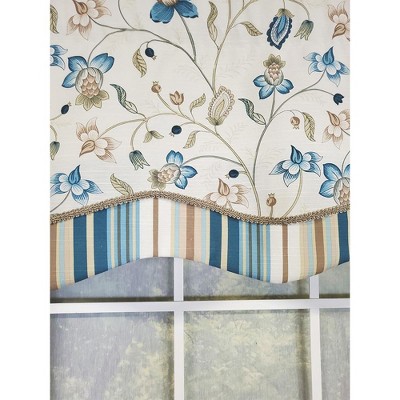 Sandra Glory Blue Floral and Stripe Cotton Valance