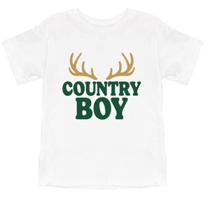 Country Boy Antlers Puff Print - Toddler Short Sleeve Graphic T-Shirt - 1 of 4