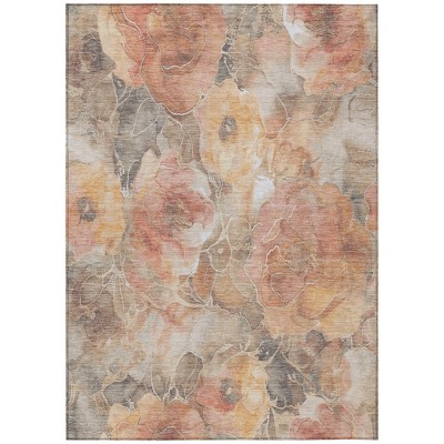 Peach And Gray Floral Washable Indoor Outdoor Area Rug