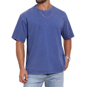 INSPIRE CHIC Men's Retro Distressed Crew Neck Short Sleeve Solid T-Shirts - 1 of 4