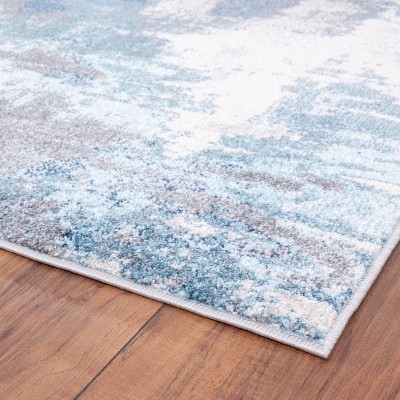 Gray and Blue Abstract Synthetic Area Rug 4x5