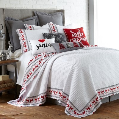 Rudolph Holiday Quilt Set - One King Quilt and Two King Pillow Shams White  - Levtex Home