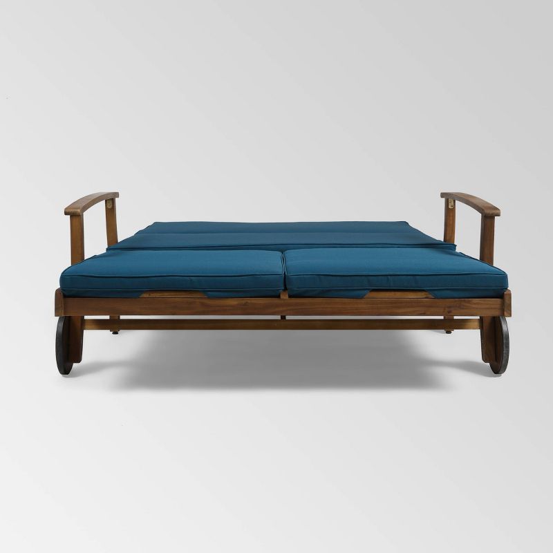 Perla Acacia Wood Double Chaise Lounge Teak/Blue - Christopher Knight Home, 6 of 9