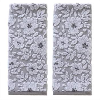 2pc Floral Jacquard Hand Towel Set Gray - SKL Home