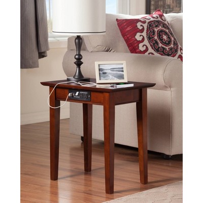 Walnut Shaker Chair Side Table with Charging Station
