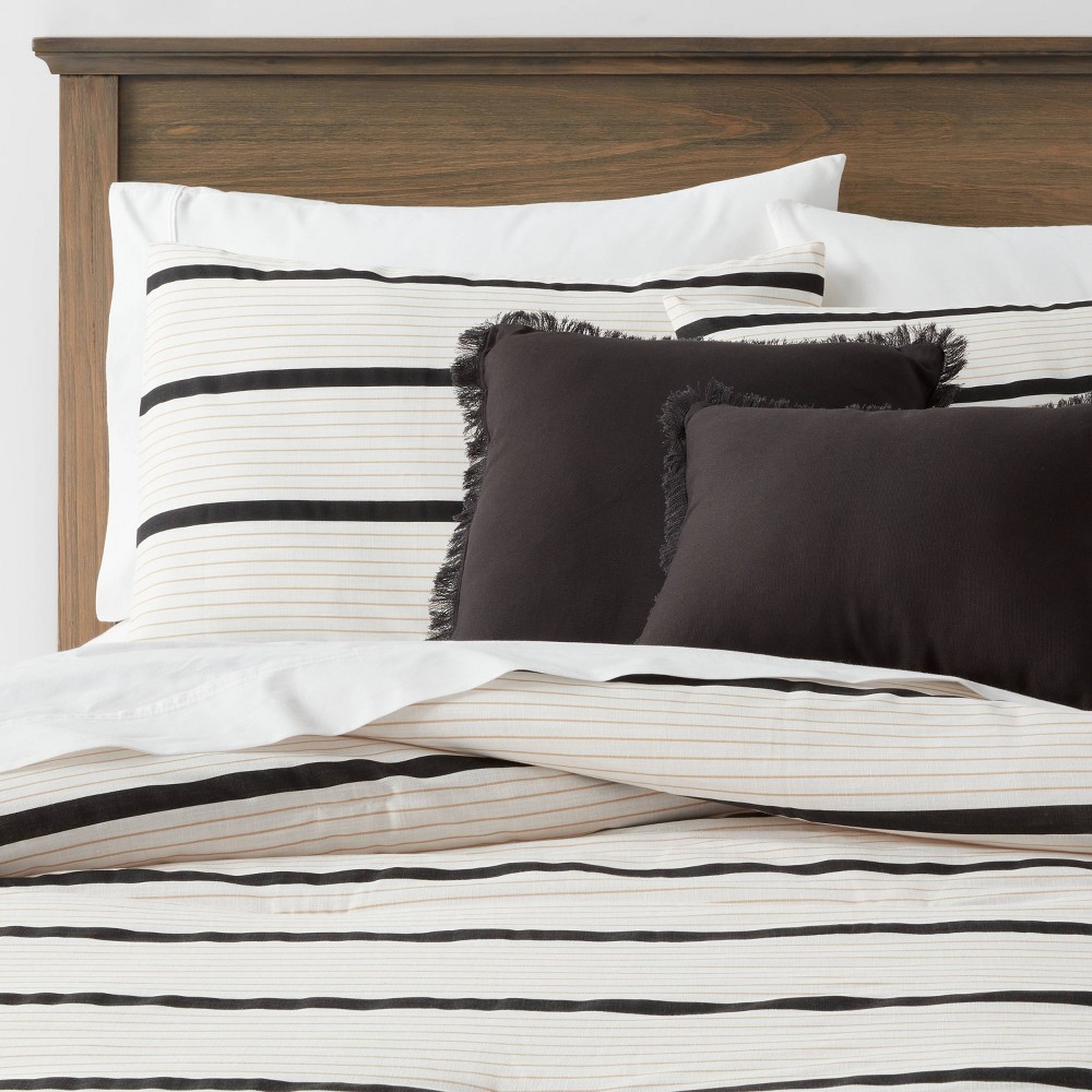 Photos - Bed Linen 5pc Full/Queen Modern Stripe Comforter Set Off-White - Threshold™