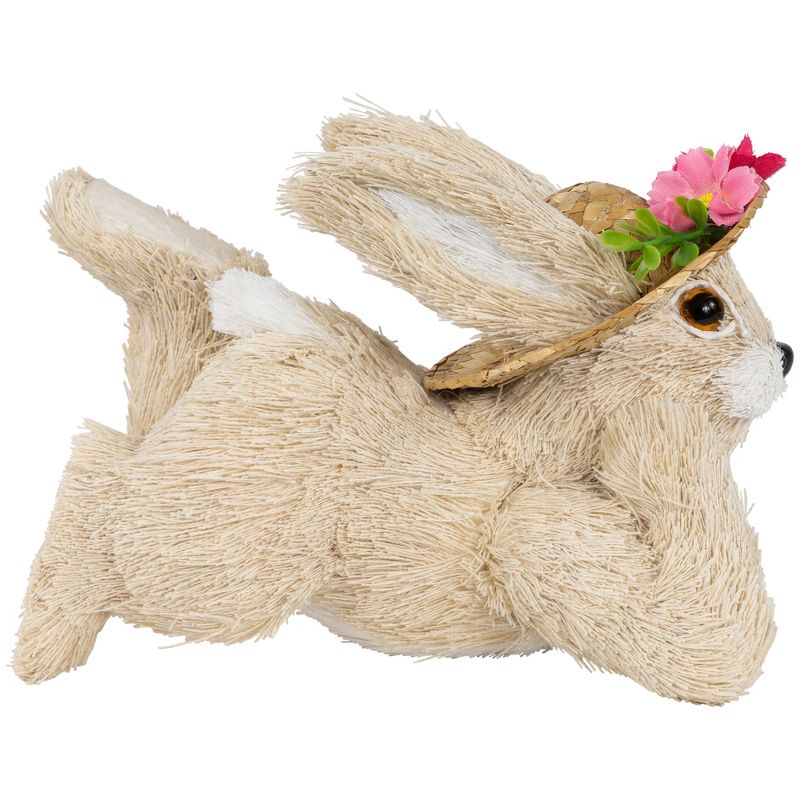 Northlight Rabbit with Floral Straw Hat Easter Figurine - 8.75" - Beige, 4 of 7