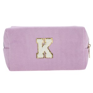 Unique Bargains Corduroy Rectangular Letter Makeup Bag Pink Purple 1 Pc - 1 of 4