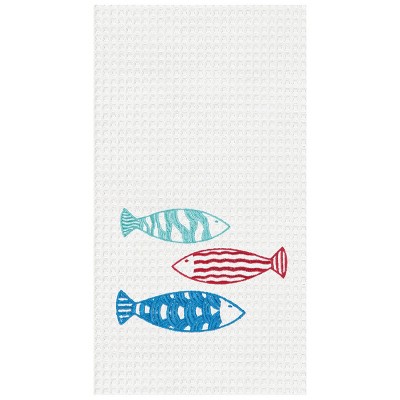 C&F Home Harpswell Fish Embroidered Cotton Waffle Weave Kitchen Towel