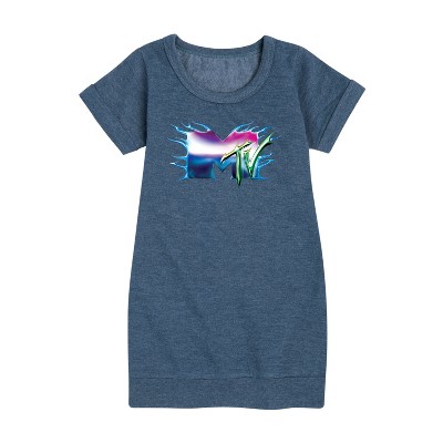 - MTV - Logo Liquid Metal Graphic Short Sleeve Fleece Dress