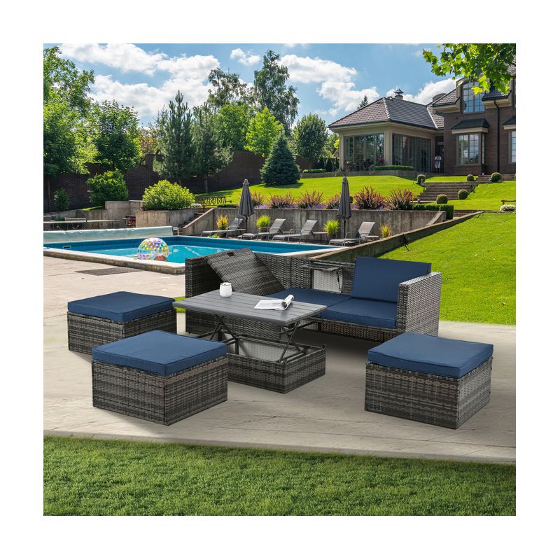 Betty 5-piece All-weather PE Wicker Patio Sectional Sofa With Plywood Coffee Table, Outdoor Furniture - Maison Boucle, 1 of 10