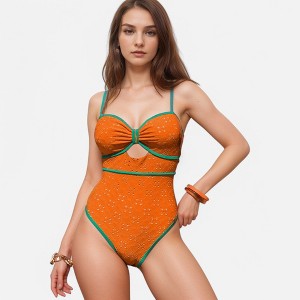 Anna-Kaci Swim Women's Eyelet Lace One Piece Swimsuit with Keyhole Cutout and Contrast Trim Detail - 1 of 4