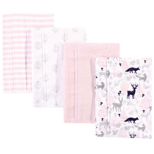 Hudson Baby Infant Girl Cotton Flannel Burp Cloths 4pk, Linocut Woodland Girl, One Size - 1 of 3