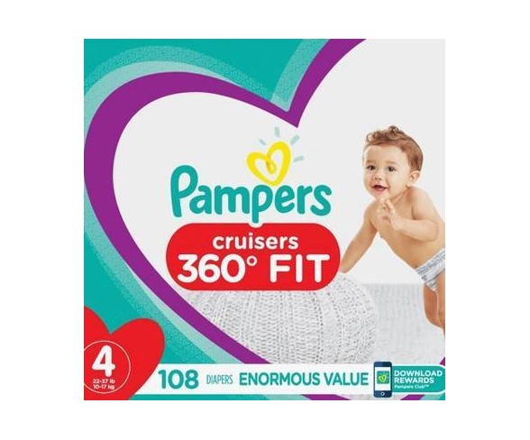 Pampers Cruisers 360 Disposable Diapers Enormous Pack - Size 4 (108ct)