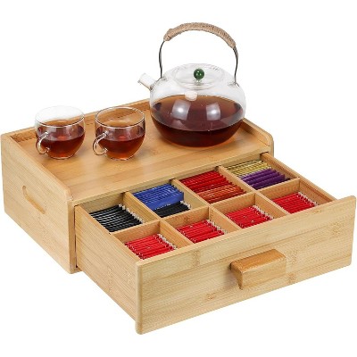 8-Drawer Bamboo Tea Bag Organizer | Compact Countertop Storage Box for a Tidy Tea Station, Eco-Friendly