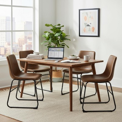 Homy Casa Set of 4 Brown Faux Leather Dining Chairs with Black Metal Base for Kitchen or Dining Room
