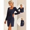 Allegra K Women's Square Neck Ruched Front Contrast Panel Chiffon Long Sleeve Dress - 2 of 4
