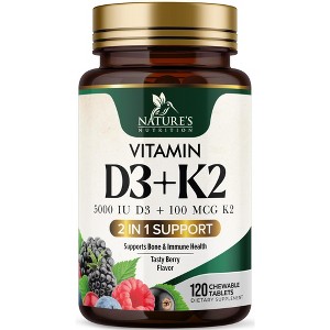 Vitamin D3 5000 IU with K2 100 mcg | K2 MK-7 with D3 Vitamin Supplement, Supports Immune, Heart, Joint, Teeth & Bone Health - 120 Tablets - 1 of 4