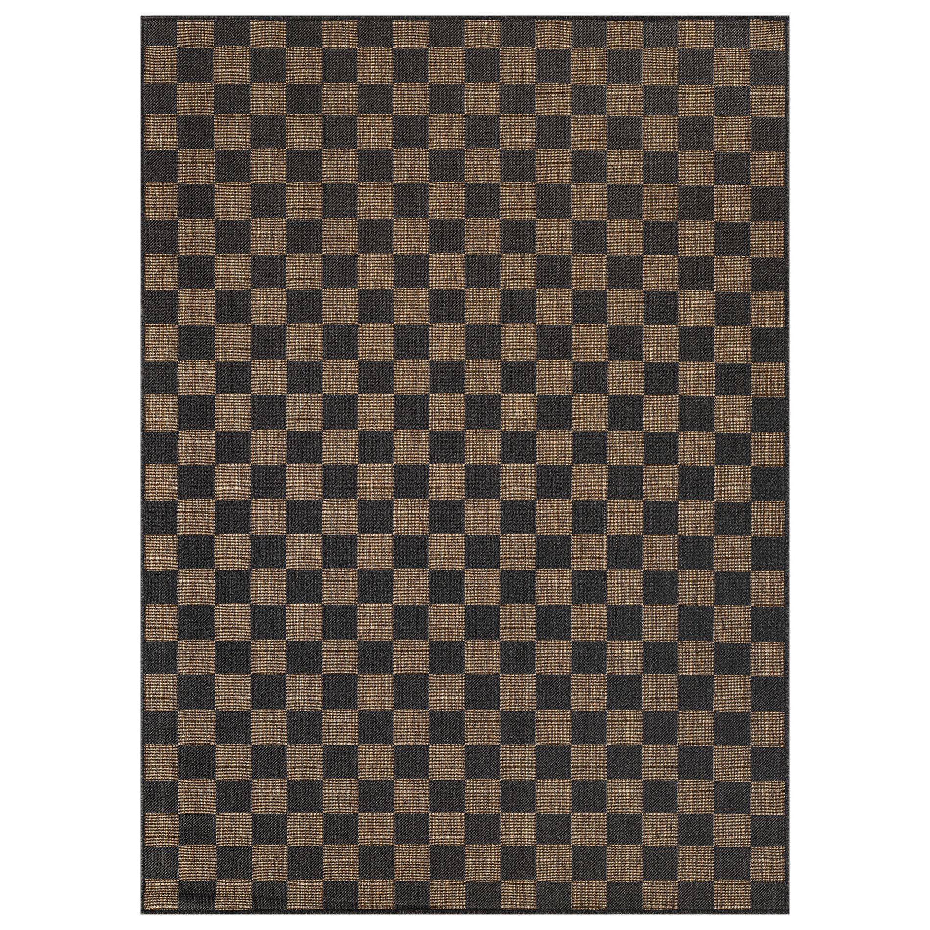 World Rug Gallery Checkered Indoor/Outdoor Flat Woven Area Rug - Natural Jute-Style, Easy-Care Patio Rug for Backyard Porch Deck Balcony