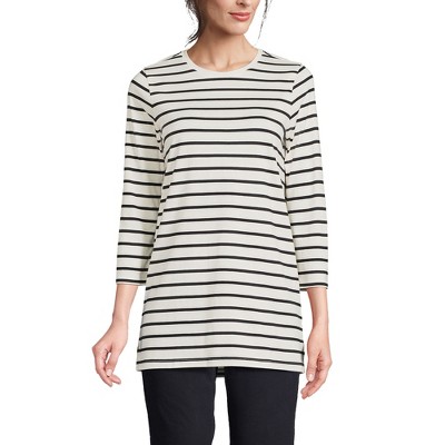 Lands' End Women's 3/4 Sleeve Supima Cotton Tunic - Loose Relaxed Fit, Fresh Ivory, Small Tall
