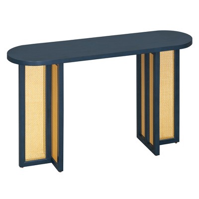 VYNXARIA Console Tables - Farmhouse Rattan Entryway Table, 56in Narrow Hallway Table with Storage, Navy