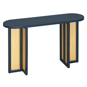 VYNXARIA Console Tables - Farmhouse Rattan Entryway Table, 56in Narrow Hallway Table with Storage, Navy - 1 of 4