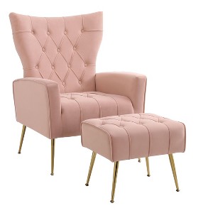 NicBex Velvet Accent Chair and Ottoman Set Upholstered Armchair with Metal Legs and High Back for Living Room,Bedrom - 1 of 4