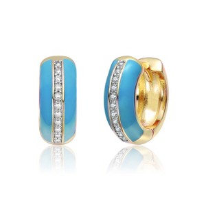 Guili 14K Gold Plated Hoop Earrings with Colored Enamel and Sparkling Clear CZ Stones, Creating a Chic, Stylish, and Eye-Catching Accessory - 1 of 2