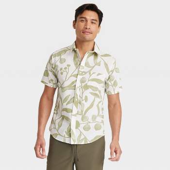 Men's Leaf Print Short Sleeve Button-Down Shirt - Goodfellow & Co™ Sage Green