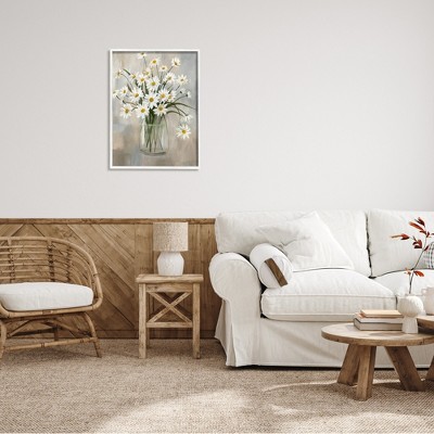 White Framed Daisy Bloom Bouquet Abstract Canvas Print, 24 x 30