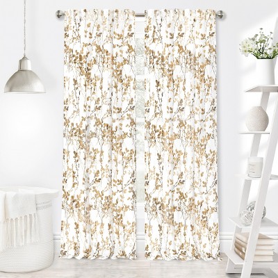 Kate Aurora 2 Piece Shabby Chic Cherry Blossom Designed Airy Sheer Rod Pocket & Back Tab Curtain Panels