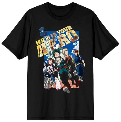 Mens Black My Hero Academia Anime Characters Short Sleeve Shirt