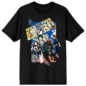 Mens Black My Hero Academia Anime Characters Short Sleeve Shirt - 1 of 2