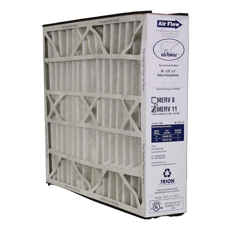 Trion 259112-102 Air Bear 20 x 25 x 5 Inch MERV 11 High Performance Air Purifier Filter Replacement for Air Bear Cleaner Purification Systems (3 Pack), 2 of 7