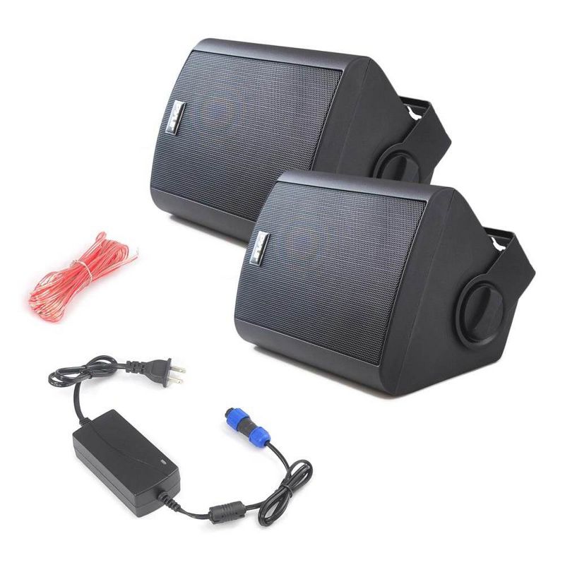 Pyle PDWR52BTBK 5.25 Inch 240 Watt Bluetooth Stereo Speaker System with Mount for Indoor or Outdoor Waterproof Theater Surround Sound, Black (2 Pack), 1 of 6