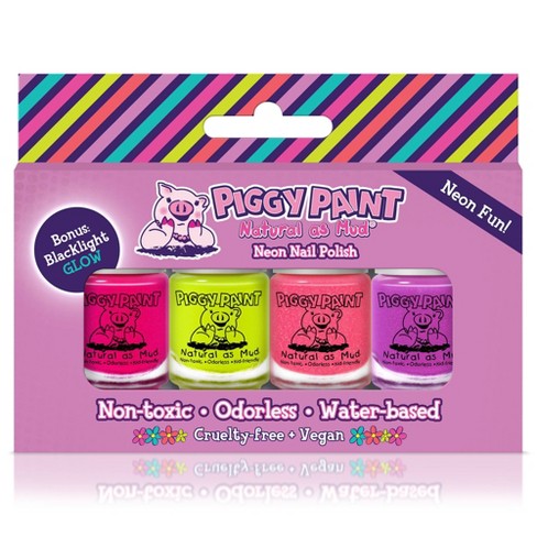 Piggy Paint | 100% Non-Toxic Girls Nail Polish | Safe, Cruelty-free, Vegan,  & Low Odor for Kids | Rainbow Party (3 Polish + Nail Art Gift Set)