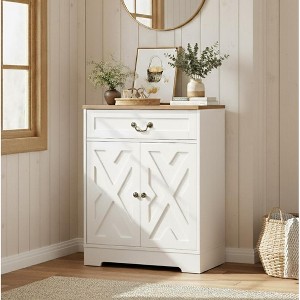 Farmhouse Coffee Bar Cabinet, White, with 2 Doors, Drawer, Adjustable Shelf, 150lb Capacity—Easy Assembly for Kitchen, Dining, Entryway - 1 of 4