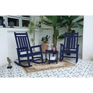 VYNXARIA All Weather Rocking Chair Set with Side Table,3-Piece Rocking Chair Set with Wood-Texture,Navy Blue(includes 2 Rocking Chairs and 1 Table) - 1 of 4