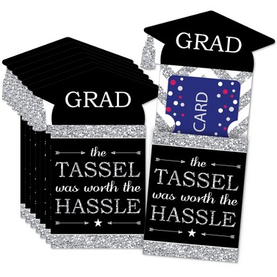 Big Dot of Happiness Tassel Worth The Hassle - Silver - Graduation Party Money and Gift Card Sleeves - Nifty Gifty Card Holders - Set of 8