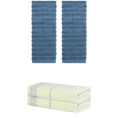 REGALWOVEN Bathroom Gym SPA Cotton Soft Absorbent Bath Hands Towel Set 2 Pcs