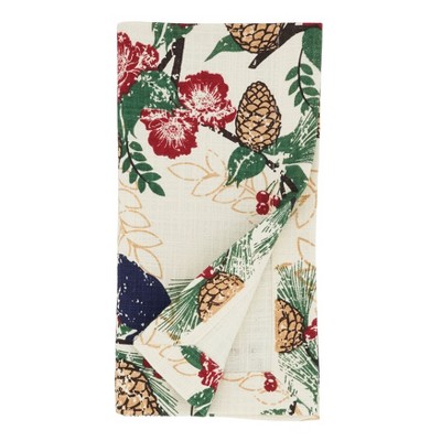 Nature-Inspired Pinecones and Birds Cotton Table Napkins Set